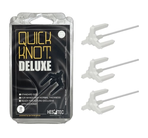 Pakke med Quick Knot Deluxe hvid mankeringskroge og tre separate hvide mankeringskroge til hestehår. (1)