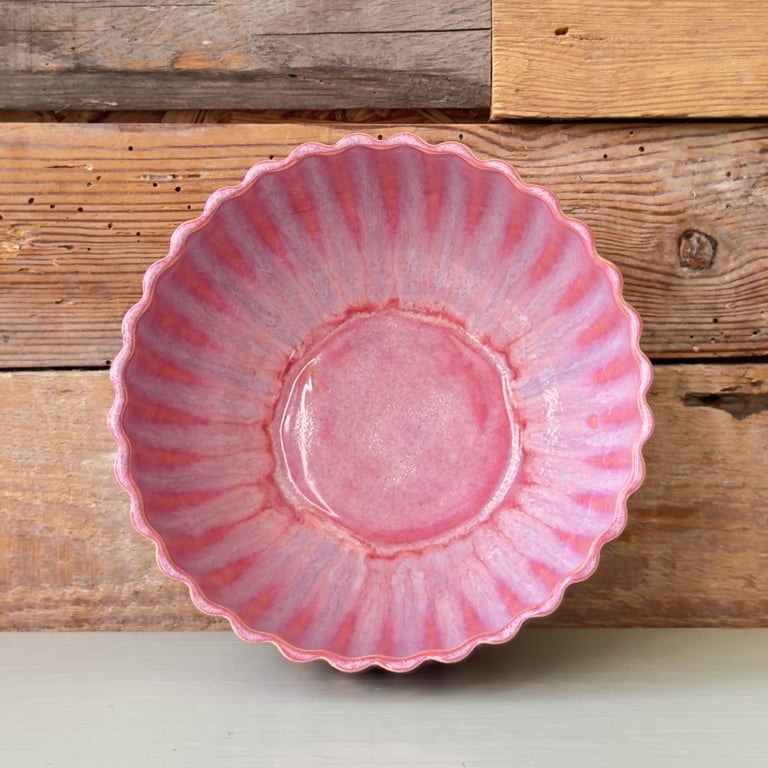 Rilla skål i pink og hvid billede 2
