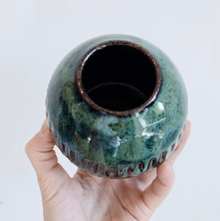 VASE CARVED SEA GREEN billede 2