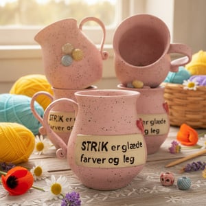 Keramik krus med tekst - Strik er glæde-farver &amp; leg – produktbillede