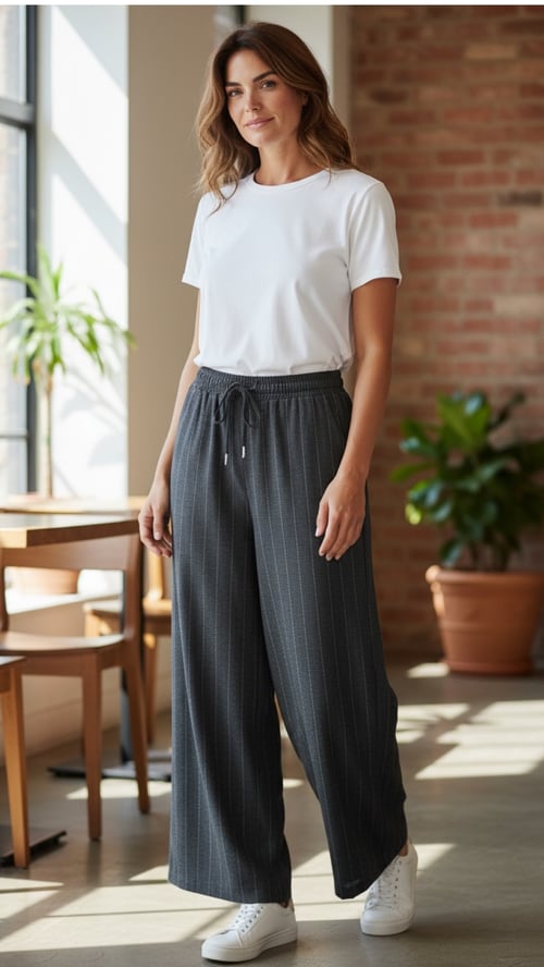 Debbie wide pants, Black w nålestrib. Onesize 38-48. (2)