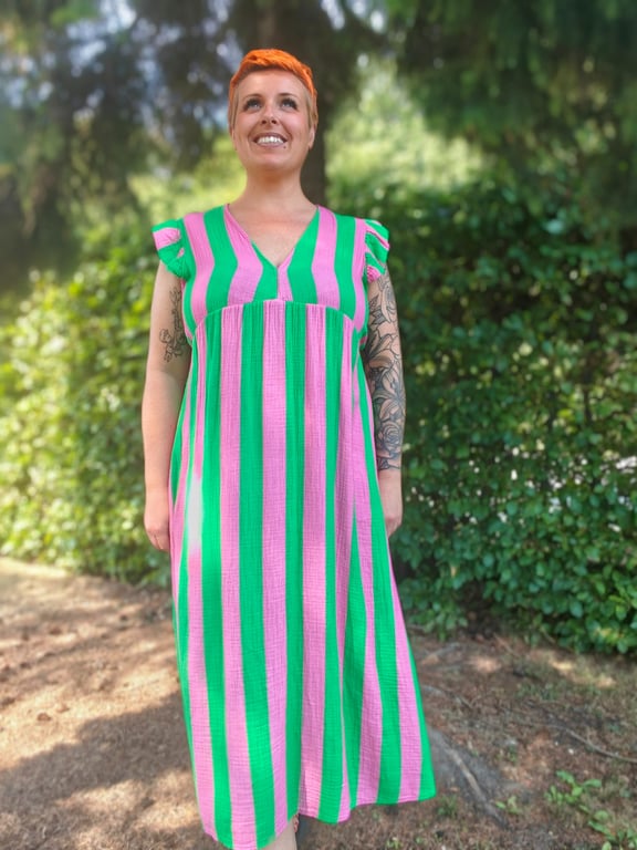 Julie Kjole Lyserød/Grøn billede 2