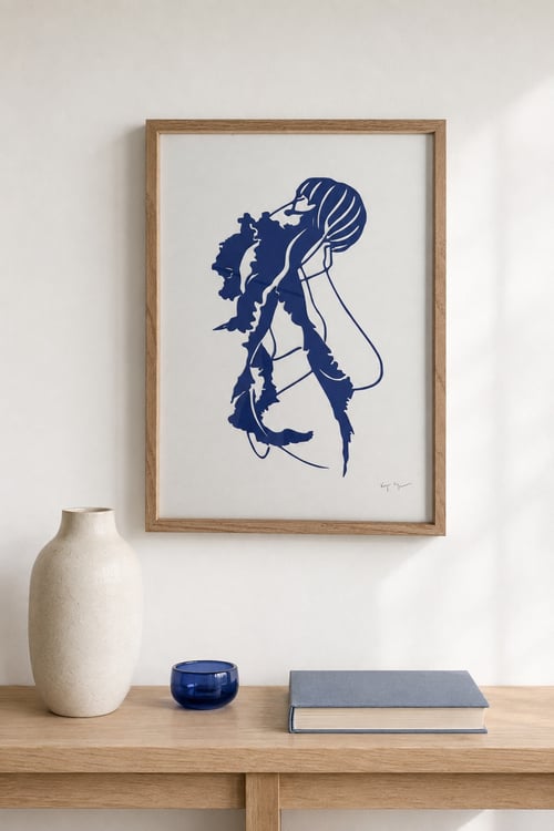 A3, papercut, kongeblå, indrammet 