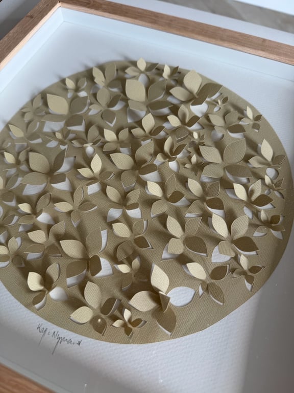 30x30cm, 3D papercut, beige, indrammet  billede 2