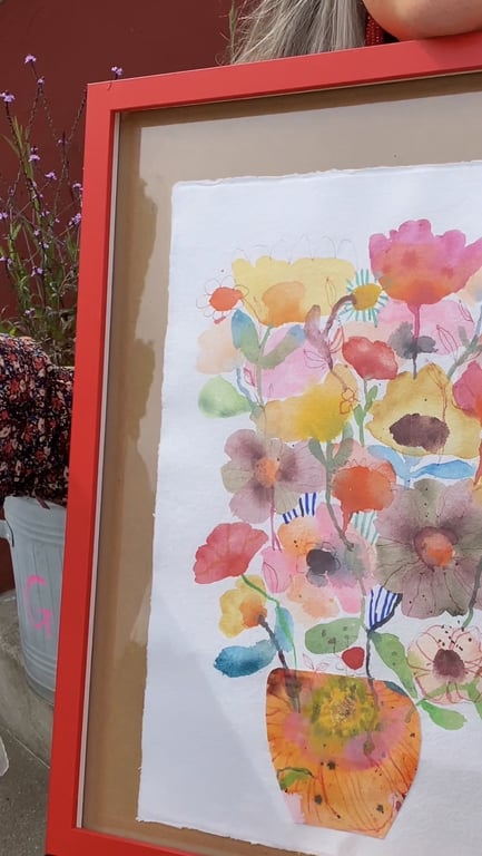 Orange rosa vase i ramme m. collage billede 8