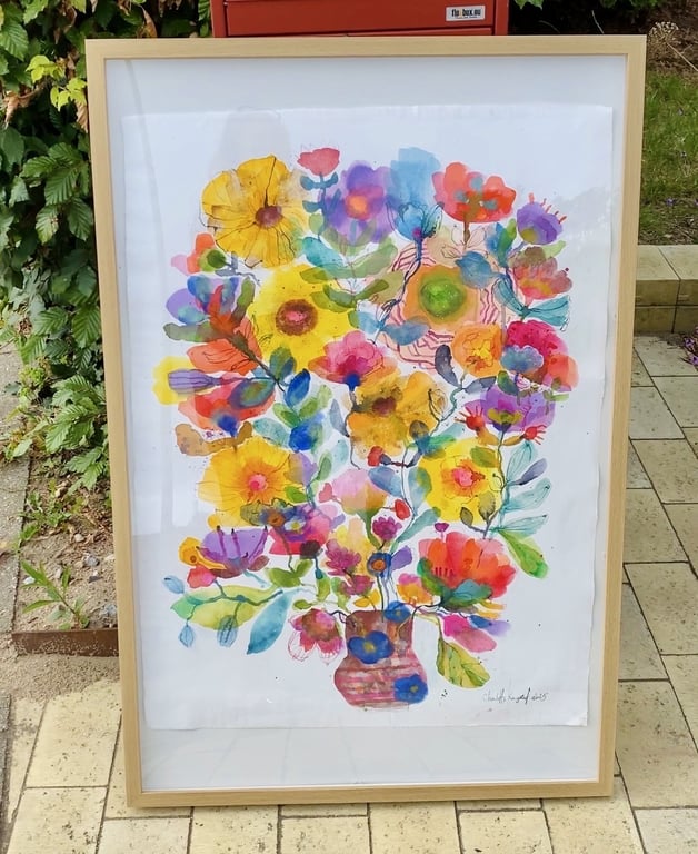 Brun stribet vase med blomsterhav billede 7