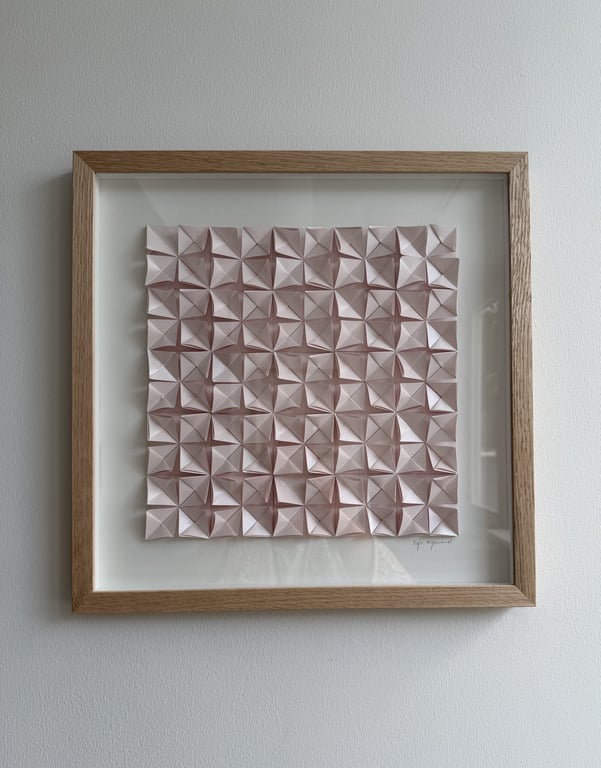 40x40cm, folde værk, rosa, indrammet 