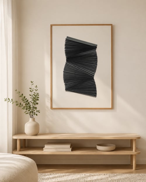 70x100cm, foldet relief værk, petrol, indrammet 
