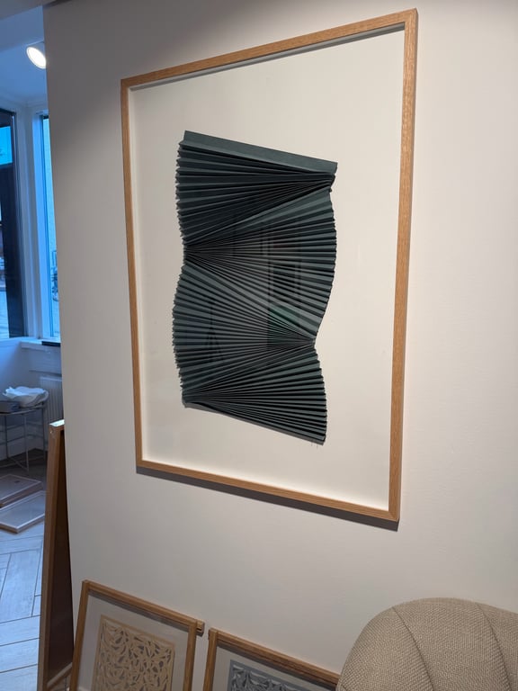 70x100cm, foldet relief værk, petrol, indrammet  billede 2