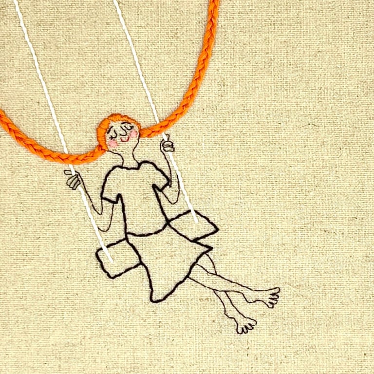 Flyvende fletninger – orange hår – broderi 21 x 30 cm billede 2