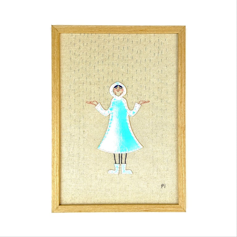 Regnglad – regnbuefarvet – broderi 21 x 30 cm