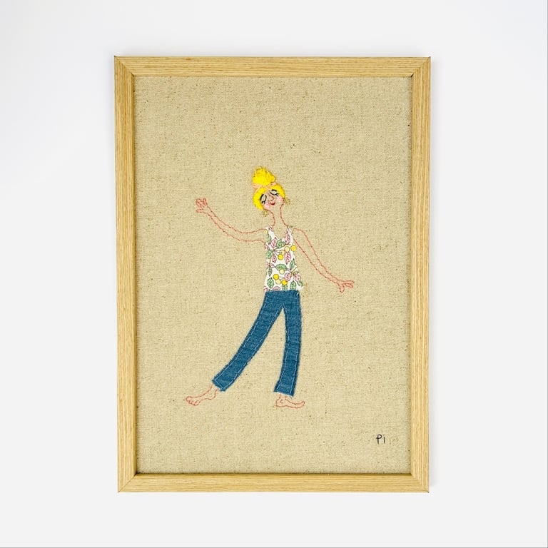 Danser med mig selv – jeans – broderi 21 x 30 cm 