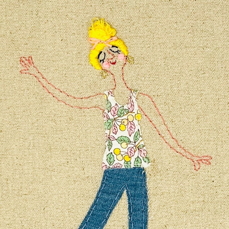 Danser med mig selv – jeans – broderi 21 x 30 cm  billede 2