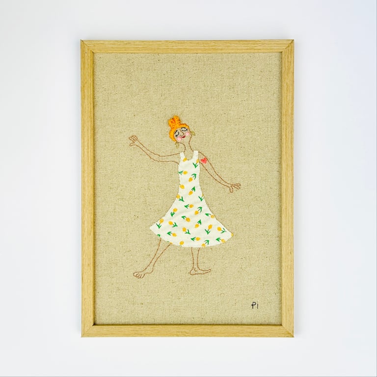 Danser med mig selv – tulipankjole – broderi 21 x 30 cm 