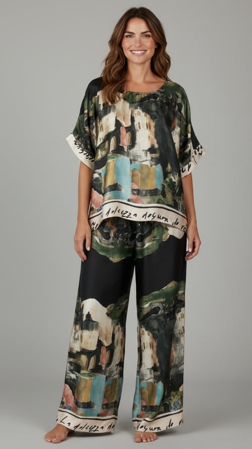 Nicole viscose blouse. Black/green grafic. Onesize 38-48. (2)