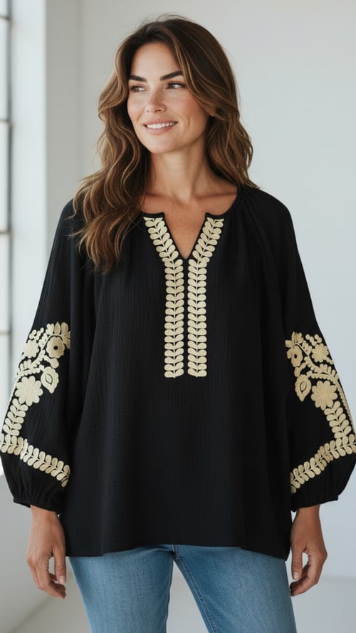 Mynte cotton blouse, Black. Onesize 36-44. (1)