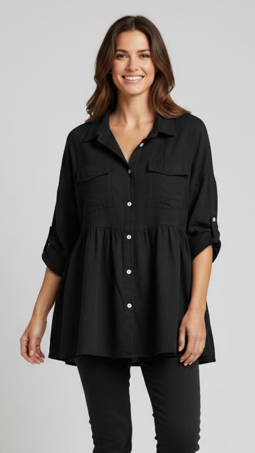 Evy cotton shirt. Black. Onesize 36-46. (1)
