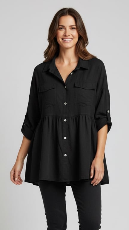 Evy cotton shirt. Black. Onesize 36-46.