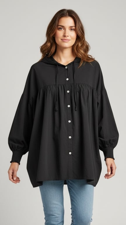 Malene cotton shirt, Black. Onesize str. 38-50.