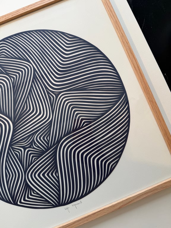 40x40cm, papercut, marineblå, indrammet  billede 2