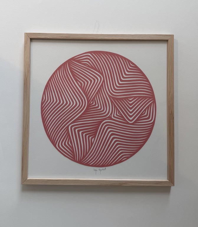 30x30cm, papercut, hindbær, indrammet  billede 2