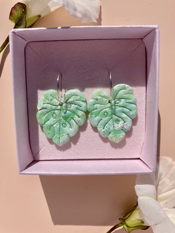 Grøn monstera med sterling sølv