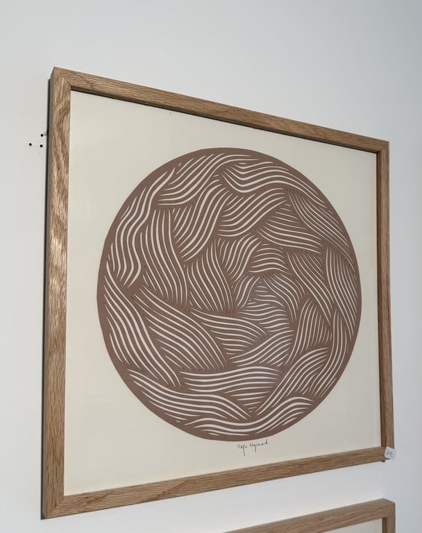30x30cm, papercut, nougat, indrammet 