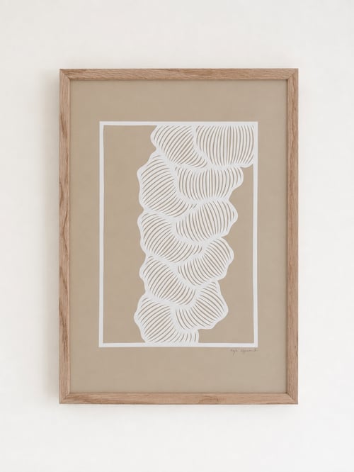 A3, papercut, beige, indrammet 