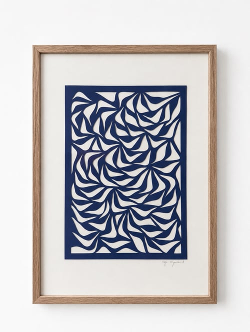 A3, papercut, kongeblå, indrammet 