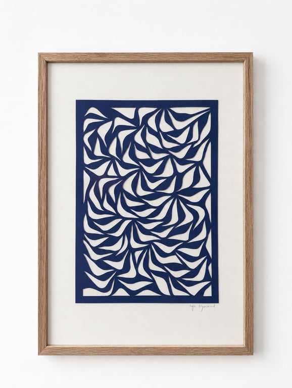 A3, papercut, kongeblå, indrammet 