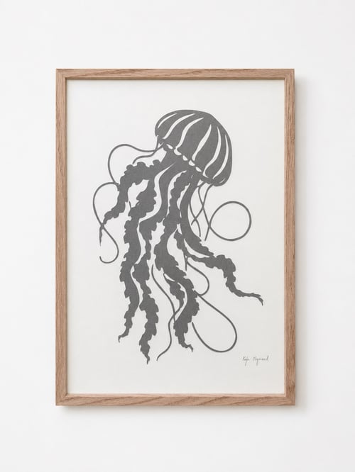 A3, papercut, stengrå, indrammet 