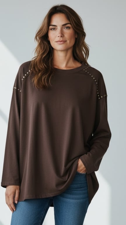 Lucy cotton blouse, Chokolate. Onesize str. 36-46