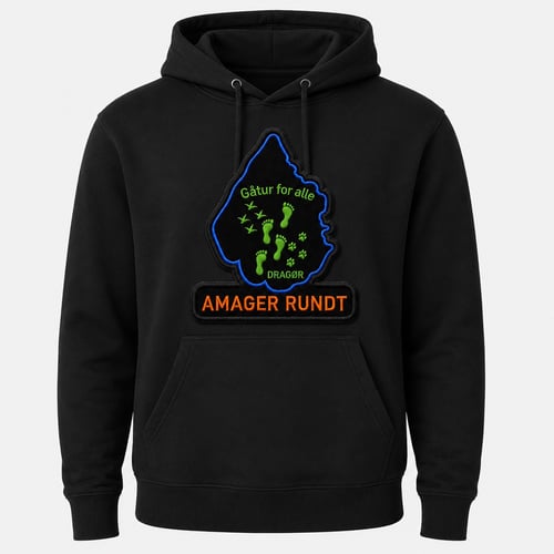 Hoodie med kængurulomme sort med logo på bryst