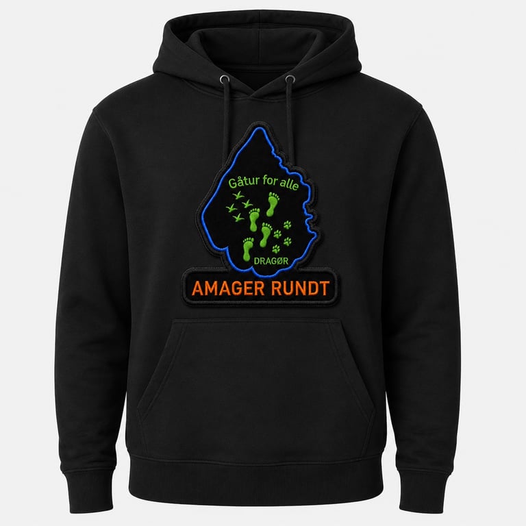 Hoodie med kængurulomme sort med logo på bryst