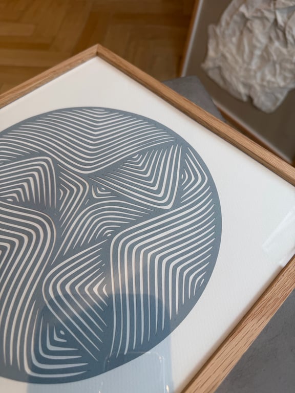 30x30cm, papercut, dueblå, indrammet  billede 2