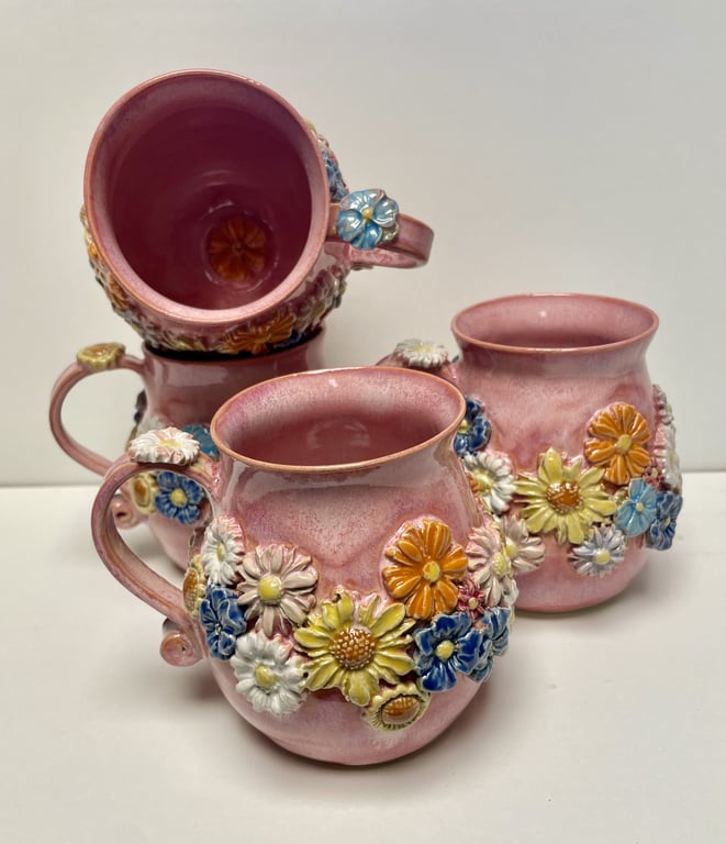 Keramik Krus med blomster, lyserød. billede 2