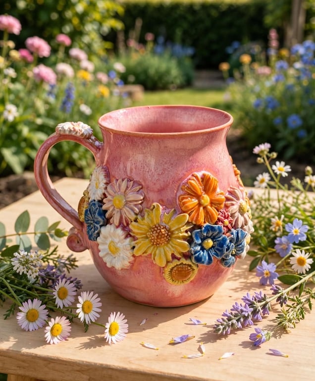 Keramik Krus med blomster, lyserød.