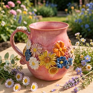 Keramik Krus med blomster, lyserød. – produktbillede