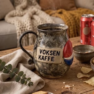 Keramik krus med tekst - Voksen kaffe – produktbillede
