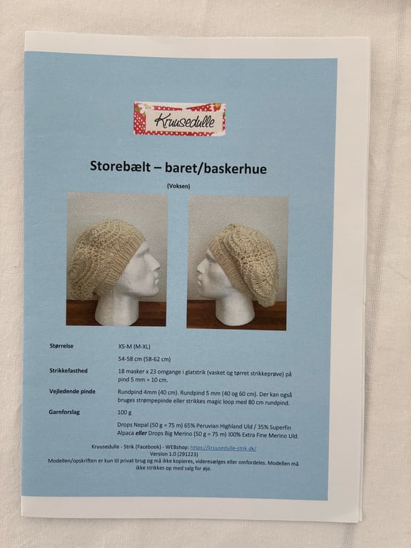 Printet opskrift: Storebælt Baskerhue/Baret (voksen) billede 5