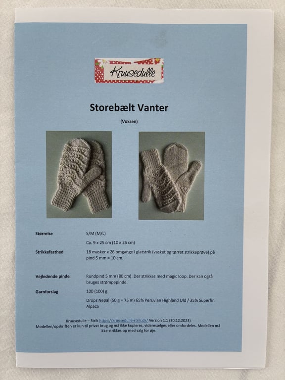 Printet opskrift: Storebælt Vanter (voksen) billede 6
