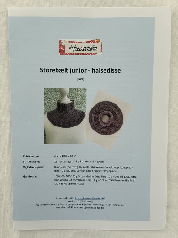 Printet opskrift: Storebælt halsedisse (junior) billede 3