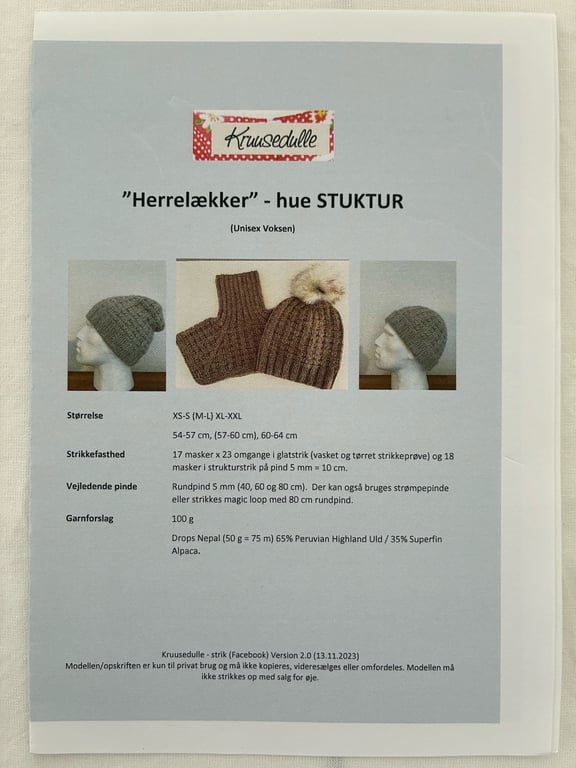 Printet opskrift: Herrelækker Hue STRUKTUR  (voksen) billede 4