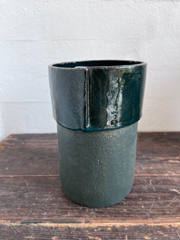 Vase med overlap, flaskegrøn, stor billede 2