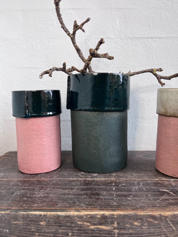 Vase med overlap, flaskegrøn, stor billede 4