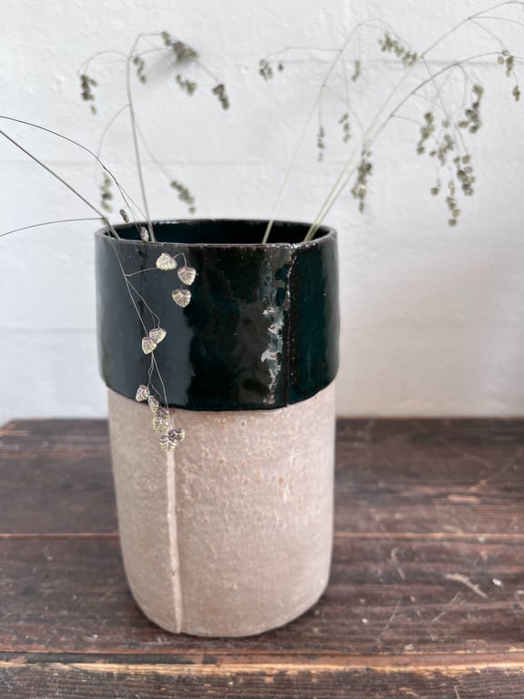 Vase med overlap, flaskegrøn/beige stor