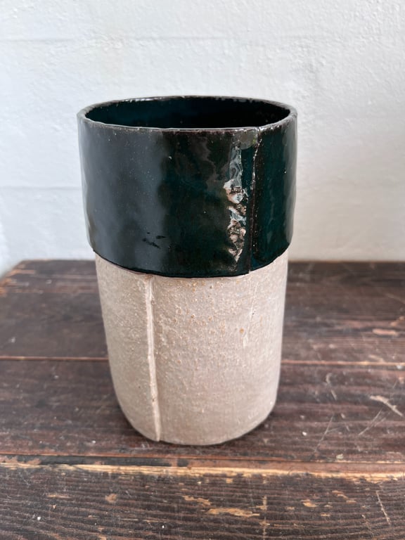 Vase med overlap, flaskegrøn/beige stor billede 2