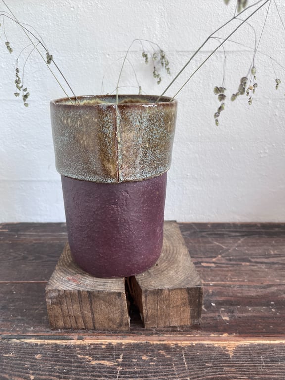 Vase med overlap, bordeaux/irgrøn, stor