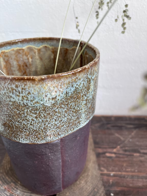 Vase med overlap, bordeaux/irgrøn, stor billede 2
