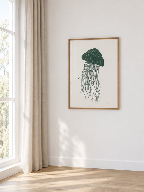 50x70cm, papercut, støvet grøn, indrammet 